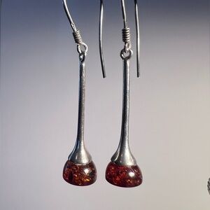 Contemporary Silver and Amber Drop Earrings